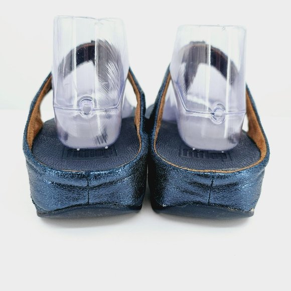 FitFlop Fino Quartz Toe Post Sandals 10 Midnight Navy Blue Slinky Slim Comfort - Picture 7 of 13